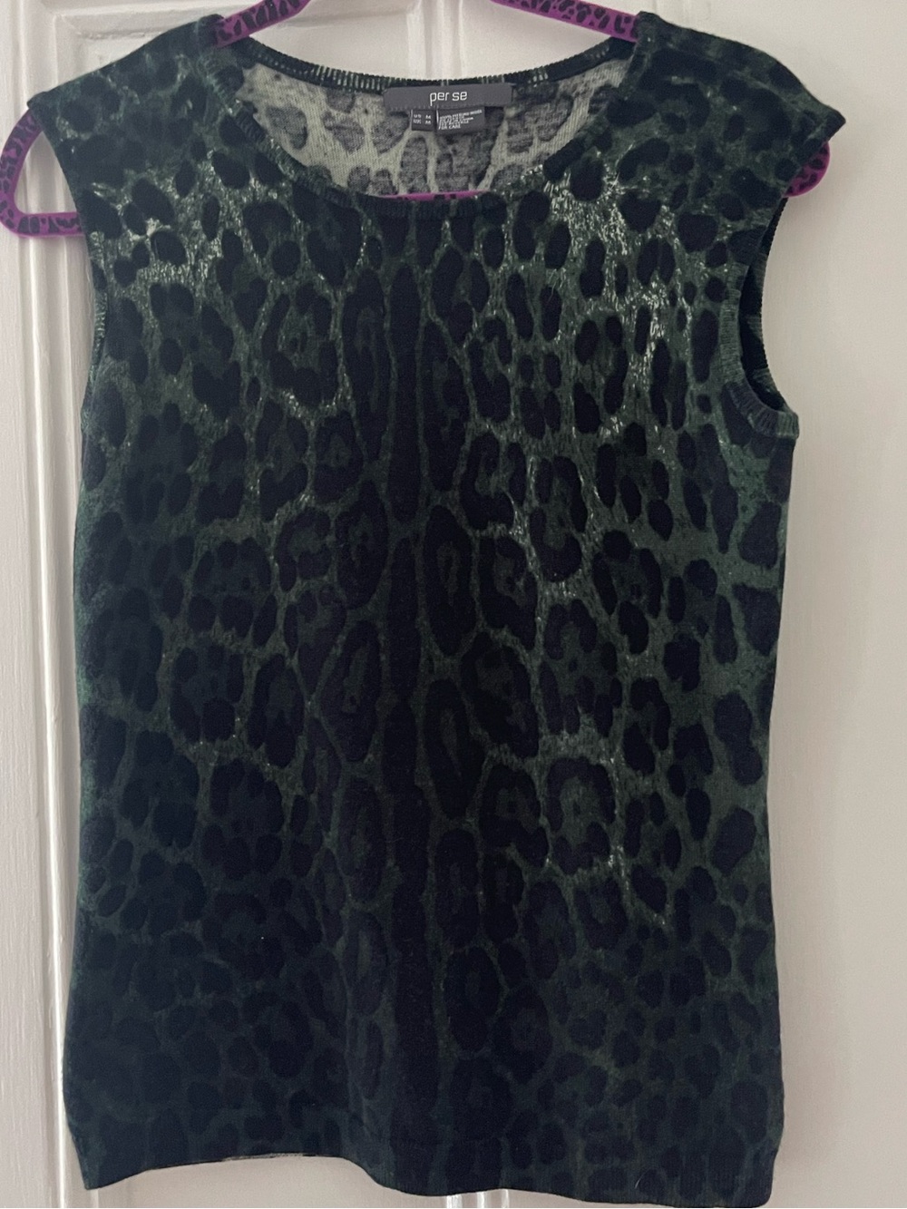 Per Se 100% Merino Wool Leopard Print Tank - Black & Green